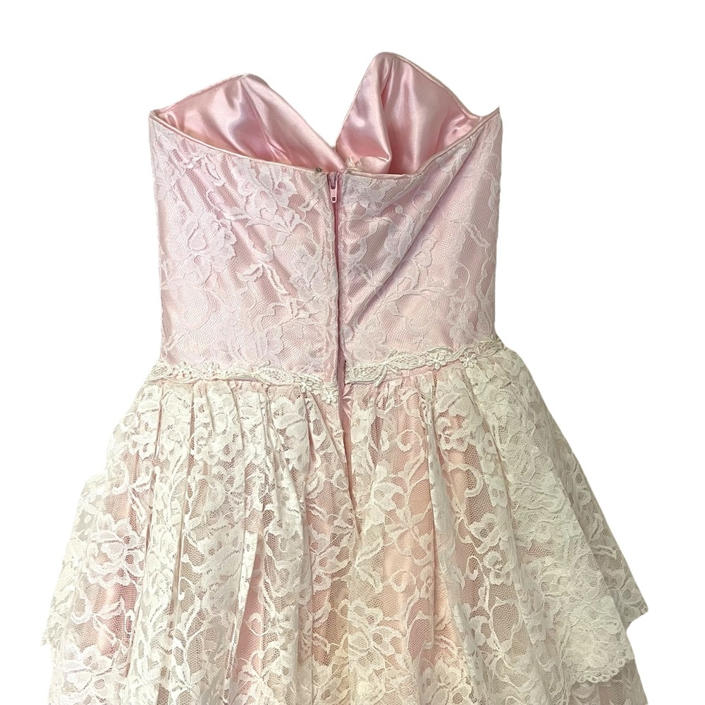 Vintage Flirtations Alfred Angelo Pink Cream Lace Strapless Dress Gloves - Picture 6 of 10